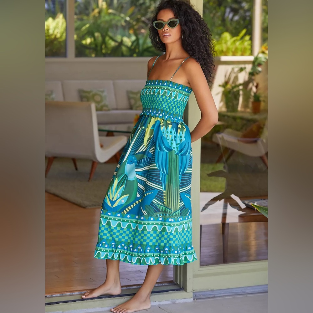 NWT Farm Rio Smocked Midi Dress